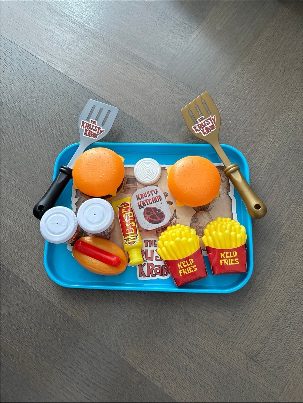Krusty Krab Kids Play Food Set - Blue Tray with Burgers, Fries & Accessories
